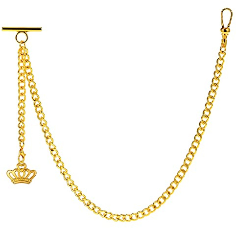 ZTA Herren Albert Kette Taschenuhr Kette Weste Kette für Männer FOB T BAR mit Schwenkverschluss mit Krone Design Anhänger FOB Charme