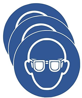 MBS-SIGNS® 3 Stück – Aufkleber Gebotszeichen „Augenschutz benutzen“ Symbol Schild Folie selbstklebend ISO 7010 | Ø20cm in Germany
