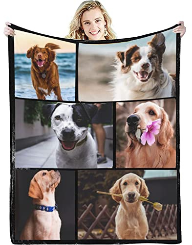 GLIKW Personalisierte Fotodecke mit eigenem Foto Und Text, Super Weich Flanell Collage Kuscheldecke Geschenke für Vater, Mutter, Kinder, Haustiere, Freunde oder Paare(6 Fotostil-1, 150×200cm)