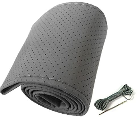 Lenkradbezug, Universal-Auto-Lenkradbezug, Handnähen, Perforiertes Mikrofaser-Leder-Lenkradbezug für 38 cm Durchmesser (Grau)