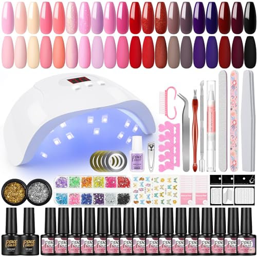 PEACECOLOR 20 Couleurs Kit Vernis Semi Permanent avec 36W Lampe UV Vernis à Ongles base et top coat Manucure Décorations et Outils, Nail Art Kit Coffret Débutants