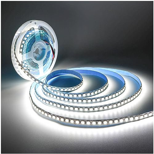 Tesfish 12V LED Streifen Lichts, Weiß 6000K 5M Strip Lichtband 10000LM Super Hell SMD 5050 IP20 Gesamt 600 LEDs Band Lichtleiste für Schlafzimmer, Küche, Werbung Dekoration