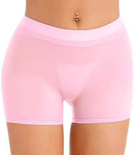 Freebily Femme Strings Tanga en Soie Glacée Transparent Shorty Boxer Respirant Culotte Ouverte Short Lingerie de Nuit 3724 Rose Taille Unique