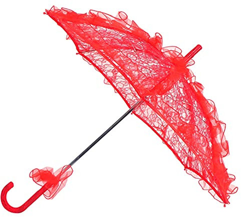 KIMISS Paraguas de Encaje Rosa Paraguas de Sombrilla Rosa Tela de Encaje Paraguas de Novia de Boda Sombrilla de Tela de Encaje Plegable única Paraguas Accesorios de Rendimiento (Rojo)