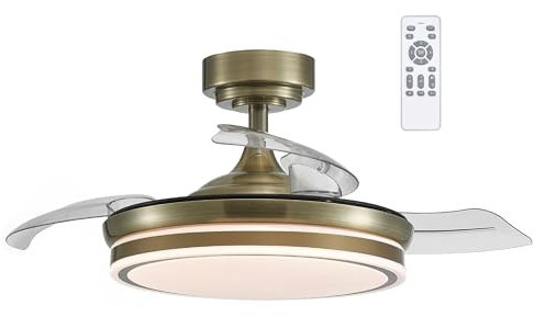wonderlamp - Ventilador techo LED ILSA MINI con Aspas Retráctiles, Motor DC Silencioso, 3 CCT Regulable 45W, Cuero