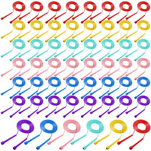 Silipull 72 Pcs PVC Jump Ropes for Fitness 9.2 ft Adjustable Skipping Rope Versatile Unbreakable Speed Rope with Plastic Handles for Women Men Kids Endurance Training Cardio Exercise Workout (Bright)