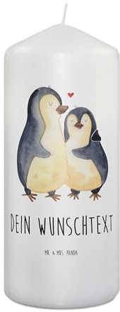 Mr. & Mrs. Panda Personalisierte Kerze Pinguin umarmen 19 x 8 cm - Geschenke, Hochzeit, Hochzeitstag, Hochzeitskerze personalisiert, Liebe, Geburtstagskerze Mit Namen, Verlobung