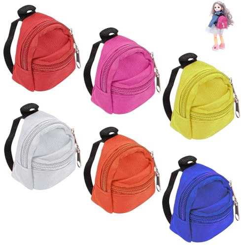 Nizirioo Mini-Rucksack-Schultaschen-Set: 6 Stück Miniaturpuppe Schulbedarf, Modellbuch, Dekorative Zubehör für Mini-Puppen