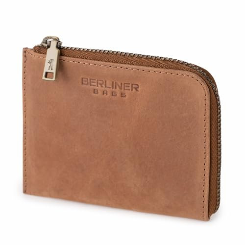 Berliner Bags Vintage Münzbörse Mark aus Leder, Mini Geldbeutel für Damen und Herren - Braun