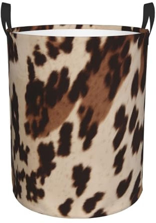 Rundes Wäschekorb mit Kuhfell-Aufdruck, einlagig, praktische Aufbewahrung, langlebig