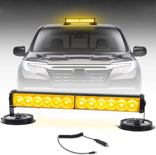 Esoldnic Battery Powered Strobe Light Bar 12 LEDs Wireless Rechargebale Emergency Roof Hazard Warning Flashing Lights with Magnetic Mounts and Charger Cable for Car Trucks Vehicles (Amber, 12-24V)
