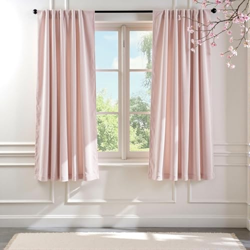 Lazzzy Samt-Verdunkelungsvorhänge, wärmeisoliert, für Zimmer, Fenster, superweich, luxuriös, für Wohnzimmer, Schlafzimmer, Stangentasche, 2 Paneele, Altrosa, 132 x 183 cm (B x L)