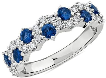 Anello Eternity in Oro Bianco Placato per Donne, Anello di Zirconia Cubica CZ con Cristallo di Zaffiro, Anello da Cocktail con Regalo per Fidanzata, Anello di Diamante Blu per Uomini e Donne, O, Oro