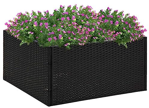 FENLAX Blumenbeet aus PE-Rattan 80x80x40 cm Schwarz Pflanzkübel Pflanzenkasten Pflanzenbeet Hochbeete Terrasse Hochbeet Balkon Hochbeet für Gemüse Hochbett Garten Hochbeet Rattan