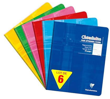 Clairefontaine 3796AMZC Un lot de 6 Cahiers d'Écriture Agrafés - 17x22 cm - 32 Pages Grands Carreaux 3 mm Agrandis 12/12 - Papier Blanc 90 g - Couverture Carte Pelliculée - Couleurs Aléatoires