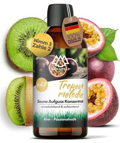 NORDHOLZ® Saunaaufguss [54 Sorten 15ml, 100ml, 250ml] - Sauna Aufgussmittel für intensive & erholsame - Sauna Zubehör (#47 Tropenmelodie, 100ml)