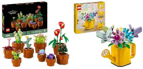 LEGO Icons Mini Pflanzen, 9 künstliche Blumen zum Bauen, Botanical Collection Sammel-Set & Creator 3in1 Gießkanne mit Blumen Set, Kinderzimmer-Deko, Baue eine Gießkanne mit Blumenstrauß