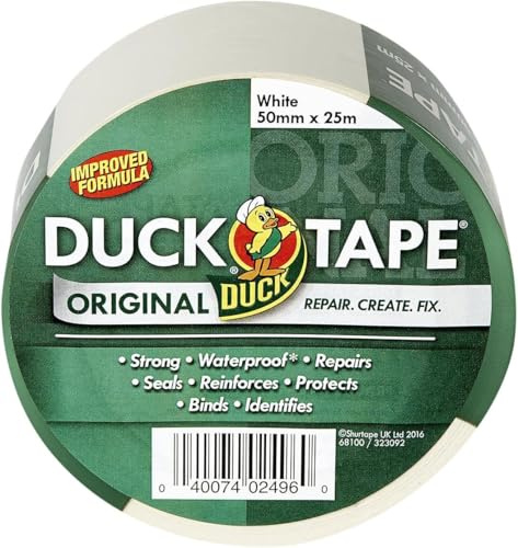 Duck Tape Original White, Improved Formula High Strength Waterproof Gaffer and Duct Adhesive Cloth Repair Tape 50mm X 25m (Pack of 5)