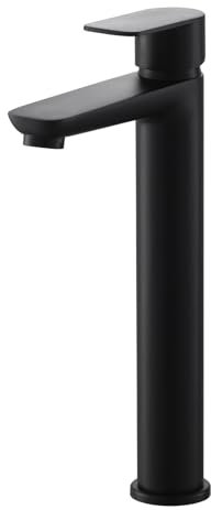 High Rise Basin Mixer Taps, BATHWEST Tall Bathroom Sink Taps Modern Monobloc Single Handle Chrome Brass 922LBK (Black)