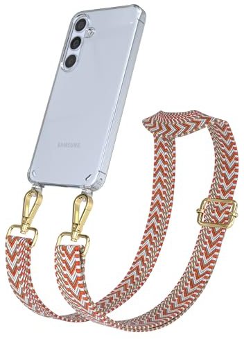 EAZY CASE Handykette - Verstellbares Taschenband kompatibel mit Galaxy S24, Schulterriemen, Handykordel mit Silikon Hülle, Umhängetasche, Blau Rot Gold