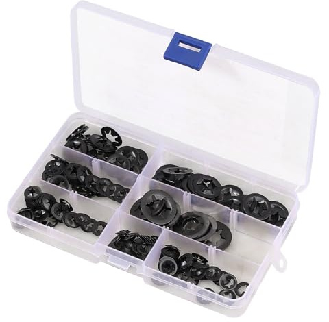 260 Stück Sicherungsscheiben Innenzahn M3-M12 Schwarz/Manganstahl mit Box | Unterlegscheiben Sicherungsringe Klemmscheiben Schnellverschluss Sortiment Set