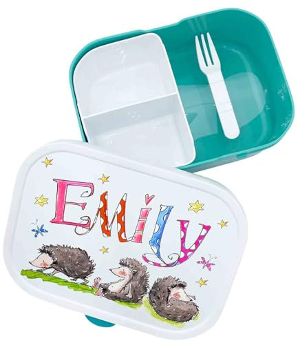 Brotdose Igel mit Namen, incl. Trennung und Gabel, Rosirosinchen (mint)