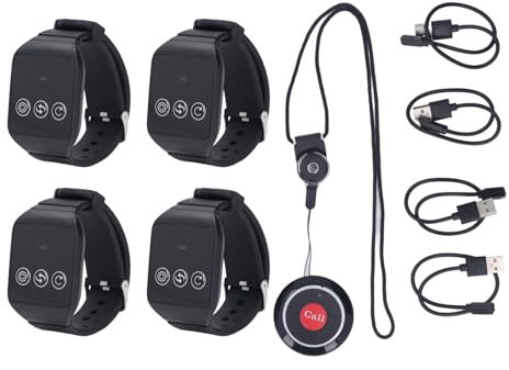 Cercapersone Wireless, Ricevitore a 4 Orologi, 1 Pulsante di Chiamata, Impermeabile, Applicazioni Multiple, Batteria a Lunga Durata, Lungo Raggio, con 4, per Casa,