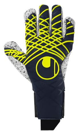 uhlsport Fußball Torwarthandschuhe Prediction Supergrip+ Finger Surround, Marine/weiß/Fluo gelb, 7