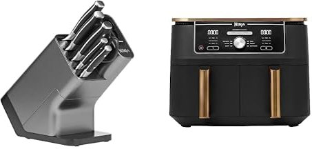 Bloc-couteaux Ninja Foodi StaySharp avec Affûteur, 6 Pièces Aiguisés, Acier Inoxydable, K32006EU + Ninja Foodi MAX Dual Zone Air Fryer, 2 Tiroirs, 9,5L, 6-en-1, Exclusivité Amazon AF400EUCP