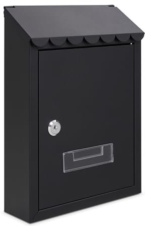 Assorted Collections Wall Mounted Post Box, Galvanized Steel Lockable Mailbox with 2 Keys, Weatherproof Letterbox, 21x30x7cm (Black)