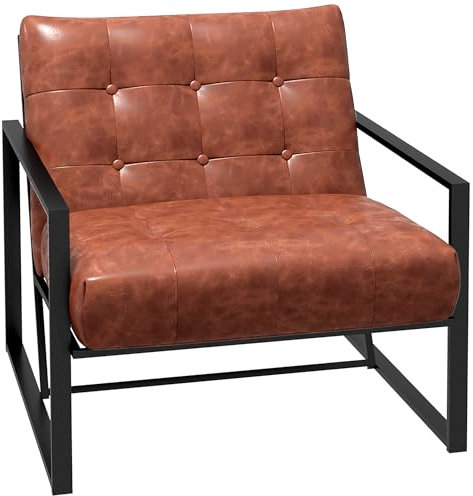 HOMCOM Chesterfield-Sessel, Relaxsessel, Sitzfläche mit Rückenlehne, gepolstert, Metallgestell, Schwarz, Bezug aus Synthetik, rostrot