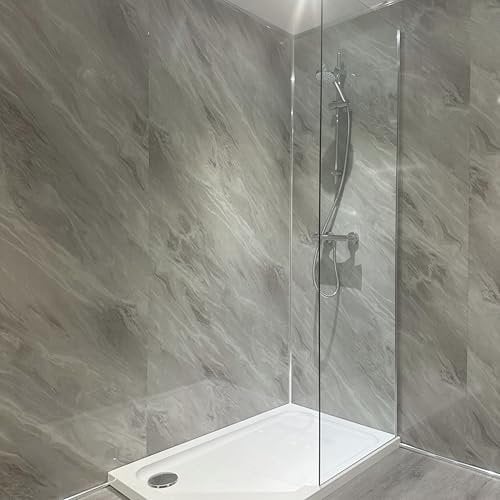 DBS Grey Ocean Marble Gloss Shower Wall Panel 1000mm Wide PVC Bathroom Cladding 1m x 2.4m