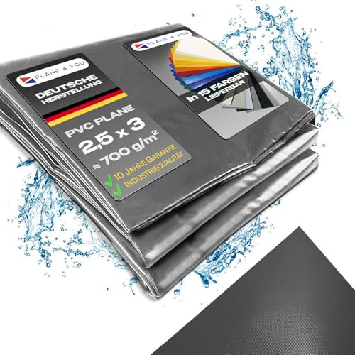 Abdeckplane Wasserdicht 2,5x3m I Ohne Ösen I Grau - Glänzend I Abdeckung für Gartenmöbel, Sandkasten, Pool und Boot I PVC LKW Plane Meterware I Tarp I Gewebeplane