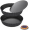 LOLYSIC Lot de 2 moules à quiche profonds avec fond amovible - 28 cm - Moule à tarte cannelé anti-adhésif avec base amovible - Acier au carbone - 5,5 cm de profondeur - Noir