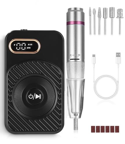 Ponceuse pour Ongles, 45000Rpm Lime a Ongle Electrique, Ponceuse Manucure, Ponceuse Ongle Semi Permanent, Ponceuse Ongle Portable pour Polissage, Enlèvement des CallositéS, Pedicure, Noir