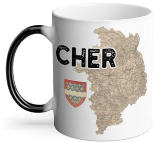 Thermoreagierende Tasse Magische Tasse – Cher 18 Departement Bourges alte Karte selten – 325 ml