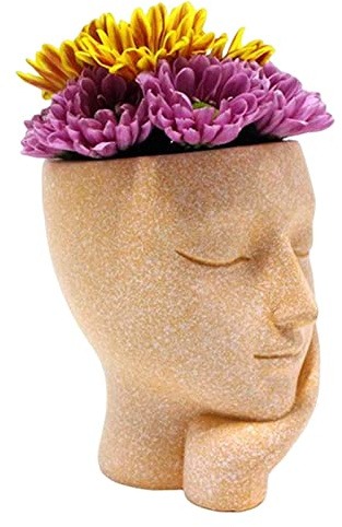 Face Planter Pot - Adorable Pot de Fleurs en Forme de tête pour Grasses - en résine - avec Yeux fermés et Trou de Drainage - Cache-Pot décoratif pour la Maison et Le Jardin