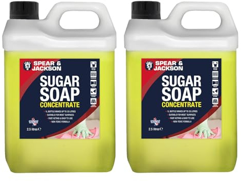 Spear & Jackson Sugar Soap Concentrate, 2 x 2.5 Litre, Walls, Grease, Grime, Dirt and Stain Remover, Kitchen Degreaser, Versatile Cleaner