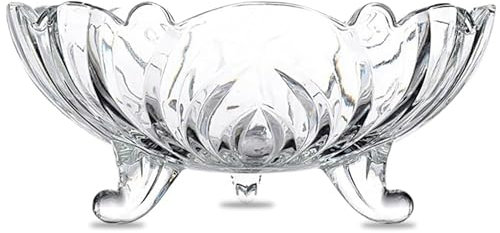 ALEEZ Large Fruit Glass Bowl - Clear Decorative Serving Bowl with 3 Legs 23cm Dia - Ideal for Fruits, Vegetables, Salad, and Tabletop Display - Storage Bowl for Dining, Living Room, and Kitchen