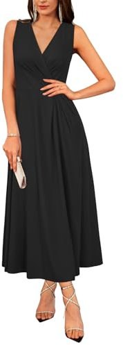 Newshows Summer Dresses for Women UK Elegant Evening Party Wedding Guest Dress V-Neck Sleeveless Long Dress Black,L