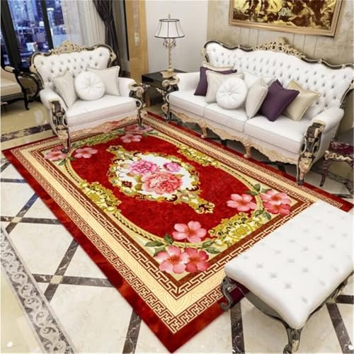 Kunsen 300X400CM Teppich Eingangsbereich Retro-Blumenmuster-Dekorations-Teppich Teppiche Modern Designer Für Wohnzimmer Rot Teppich Nach Mass Wohnzimmers Teppichs
