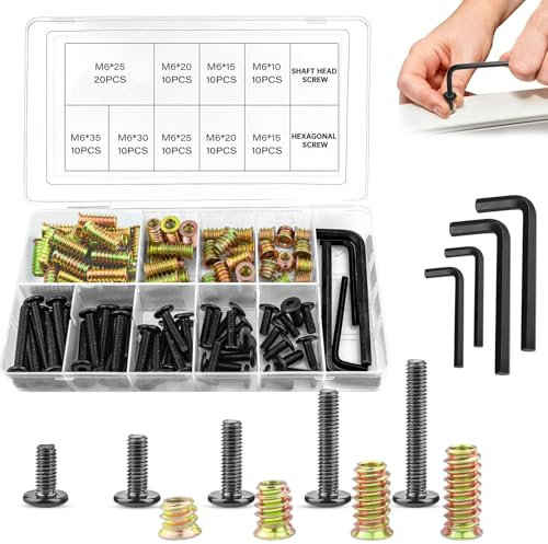 GZjiyu Lot de 50 écrous à visser M6 x 10/15/20/25 en acier inoxydable avec 50 vis, 4 clés Allen et boîte en plastique, pour montage de meubles, projets de travail du bois