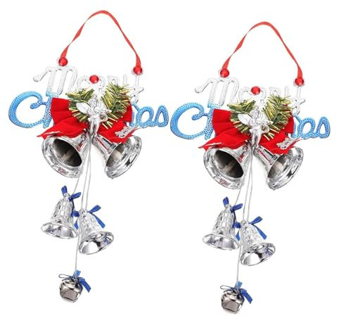 MAGICLULU Christmas Hanging Ornaments 2Pcs Plastic Iron Cloth Bow Angel Bell Pendants for Xmas Tree Wall Window Party Wedding Decorations