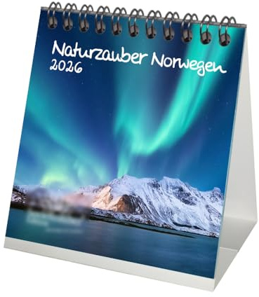 Naturzauber Norwegen Tischkalender 10cm x 10cm für 2026 Natur Reise Land - Set-Inhalt: 1x Kalender 1x Weihnachtsanhänger 1x Grußanhänger (gesamt 3 Teile)