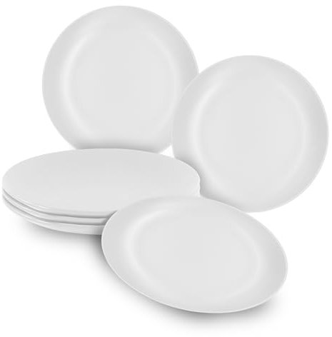 Spetebo Piatti piani in ceramica bianca opaca, set da 6 pezzi, piatti piani in ceramica, diametro 26 cm, piatti in ceramica, piatti da insalata, servizio da 6 persone, lavabili in lavastoviglie