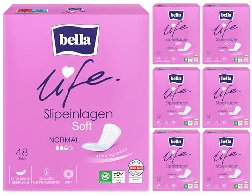 bella life Slipeinlagen Soft Normal | dermatest: SEHR GUT | atmungsaktive Slipeinlagen für Damen im 7er Pack (7 x 48 Stück) | mit Frischeduft und extra weicher Oberfläche