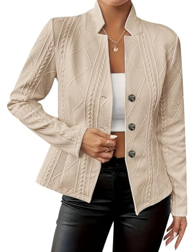 MINTLIMIT Womens Blazer Long Sleeve Blazers Business Casual Blazers Jackets | Stand Notched Collar, Button Closure, Textured, Knit Blazer Suit Jacket, Spring Fall Winter, Open Front, Classic Work Office