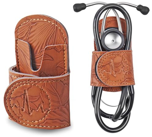 Mtzmy PU Leder Stethoskophalter mit Clip für alle Modelle:Littmann, ADC, MDF, Adscope, Stethoskophalter Träger Perfekt für Ärzte, Krankenschwestern, EMT(1-Dunkelbraun)