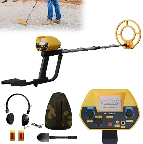 XMTECH Metalldetektor Profi mit 24,5 cm wasserdichter Suchspule, 2 Modi, Verstellbare 80-105 cm, Komplettset mit Kopfhörer & Multitool-Schaufel, Metallsuchgerät Für Kinder & Erwachsene