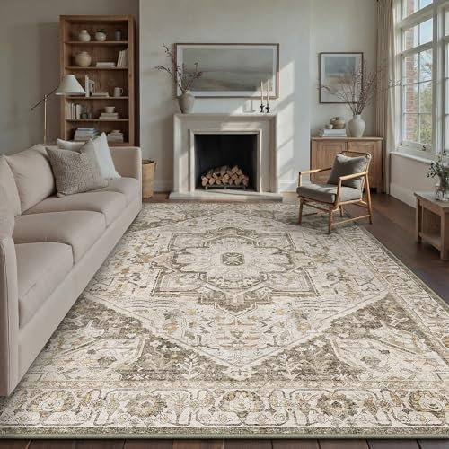HUGEAR Vintage Waschbarer Teppich 300x400 kurzflor Wohnzimmer Retro Braun Wohnzimmer Rugs for Living Room Weich rutschfest Groß Tepich Schlafzimmer Carpet Living Room Bedroom Esszimmer Teppiche Büro
